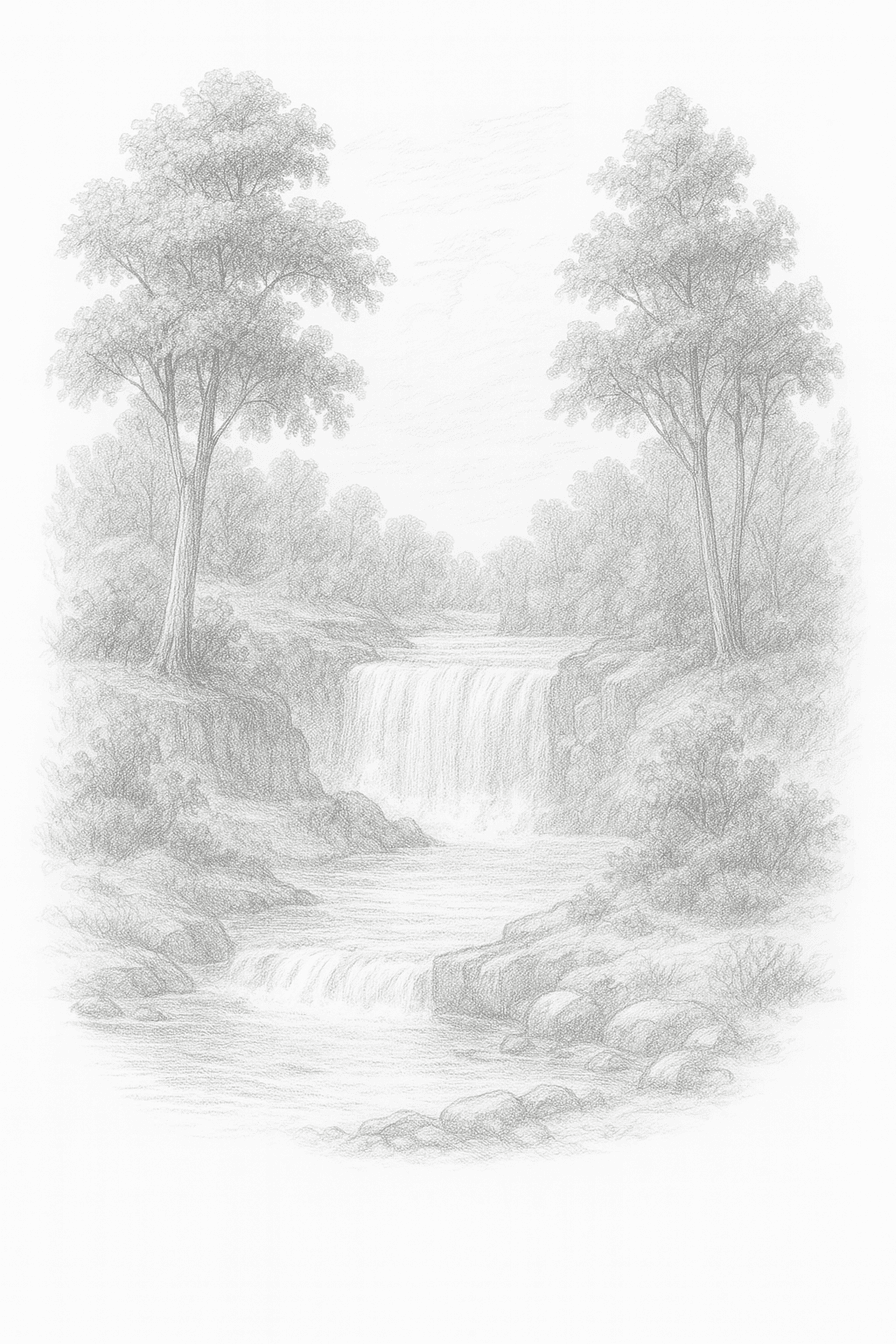 Waterfall in forest sketch